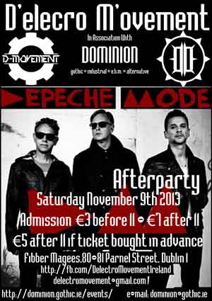 D'electro M'ovement + Dominion Present the Depeche Mode Afterparty 9th Of November 2013, DJs Violator aka Fergus O'Byrne And Agro Fi And The Siren aka Sinead And eRoot aka Dec Kelly